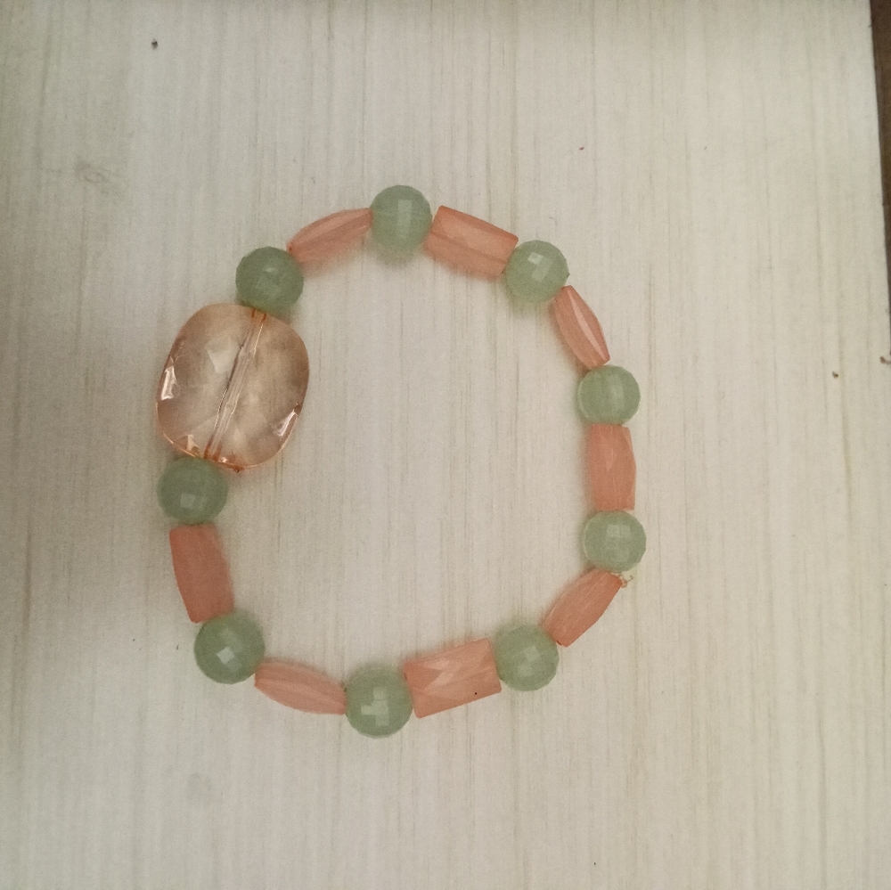 New crystal pastel statement bracelet hand crafted coral and seafoam green